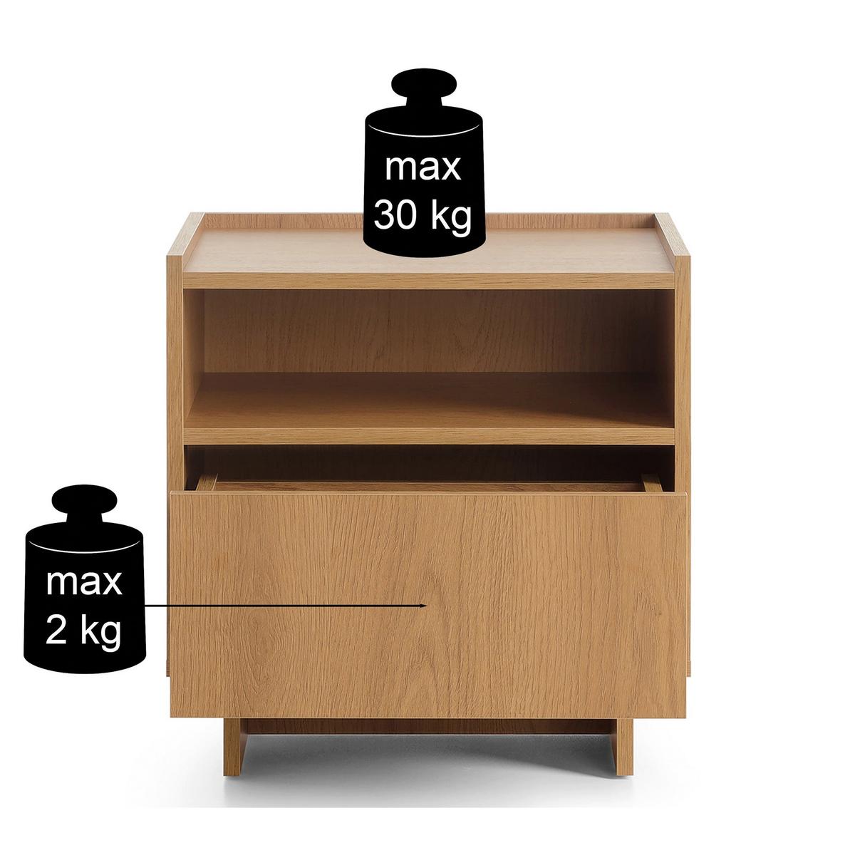 NACHTTISCH Yasumi mit 1 Schublade 50 cm - Eichefarben, Holzwerkstoff (50/51/39cm) - Selsey