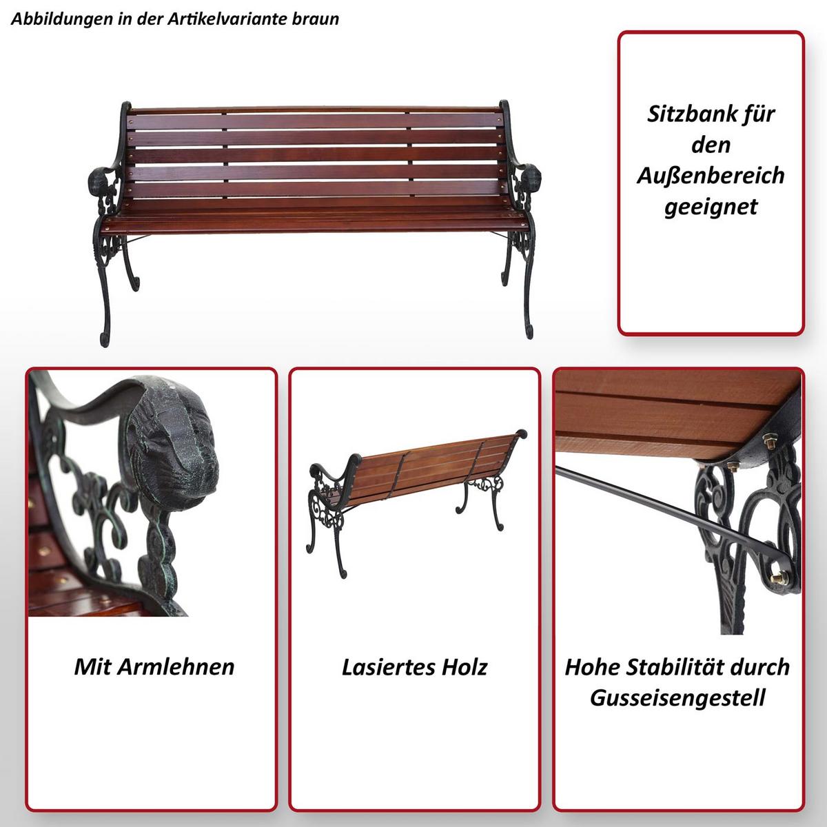 GARTENBANK Schwarz, Teak Dekor - Schwarz/Teakfarben, Holz (125/72/37cm) - MCW