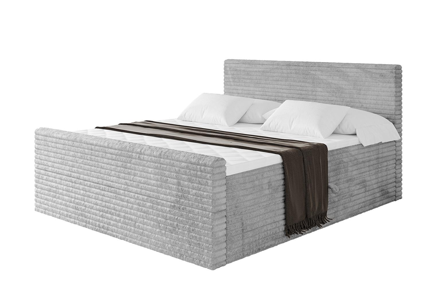 BOXBETT mit Matratze H4 und Lattenrost - TOLO-Z-v1 - 140x200 Cord - Hellgrau - Hellgrau, Holzwerkstoff (140/200cm)