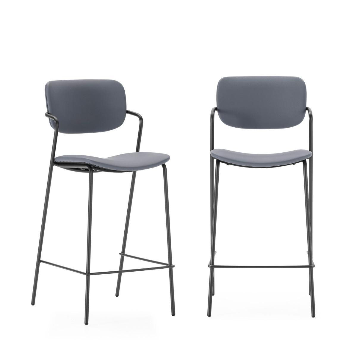 HOCKERN (Set aus 2) mit schwarzen metallbeinen - maika 44/51/66 cm - Dunkelgrau, Kunststoff (51/66/44cm) - Calicosy
