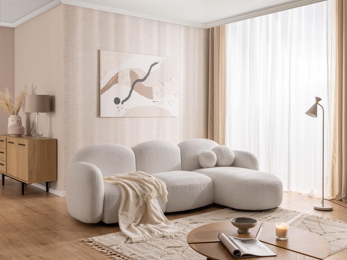 ECKSOFA Nuvola mit abgerundetem Design Schwarz Bouclé-Stoff - Ottomane Rechts - Schwarz/Weiß, Holz/Kunststoff (268/146cm) - S-Style