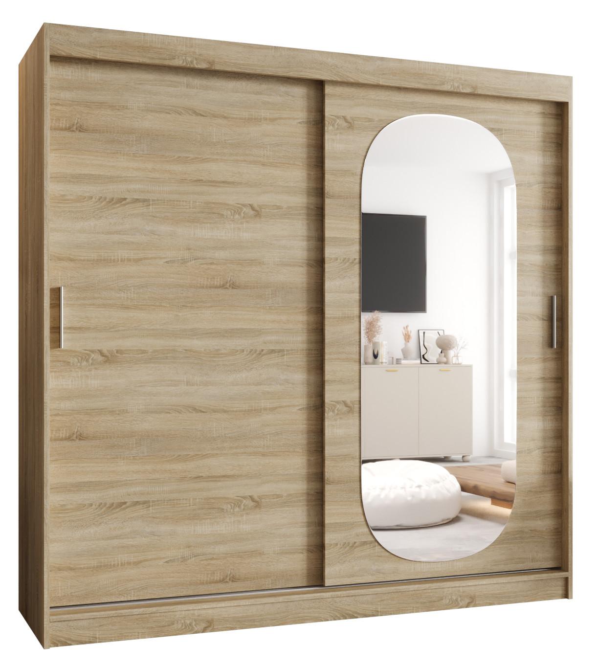SCHIEBETÜRENSCHRANK mit Spiegel ROYAL 200/200/62 2-türig - Silberfarben/Sonoma Eiche, Holz (200/62/200cm) - MÖBEL KRYSPOL