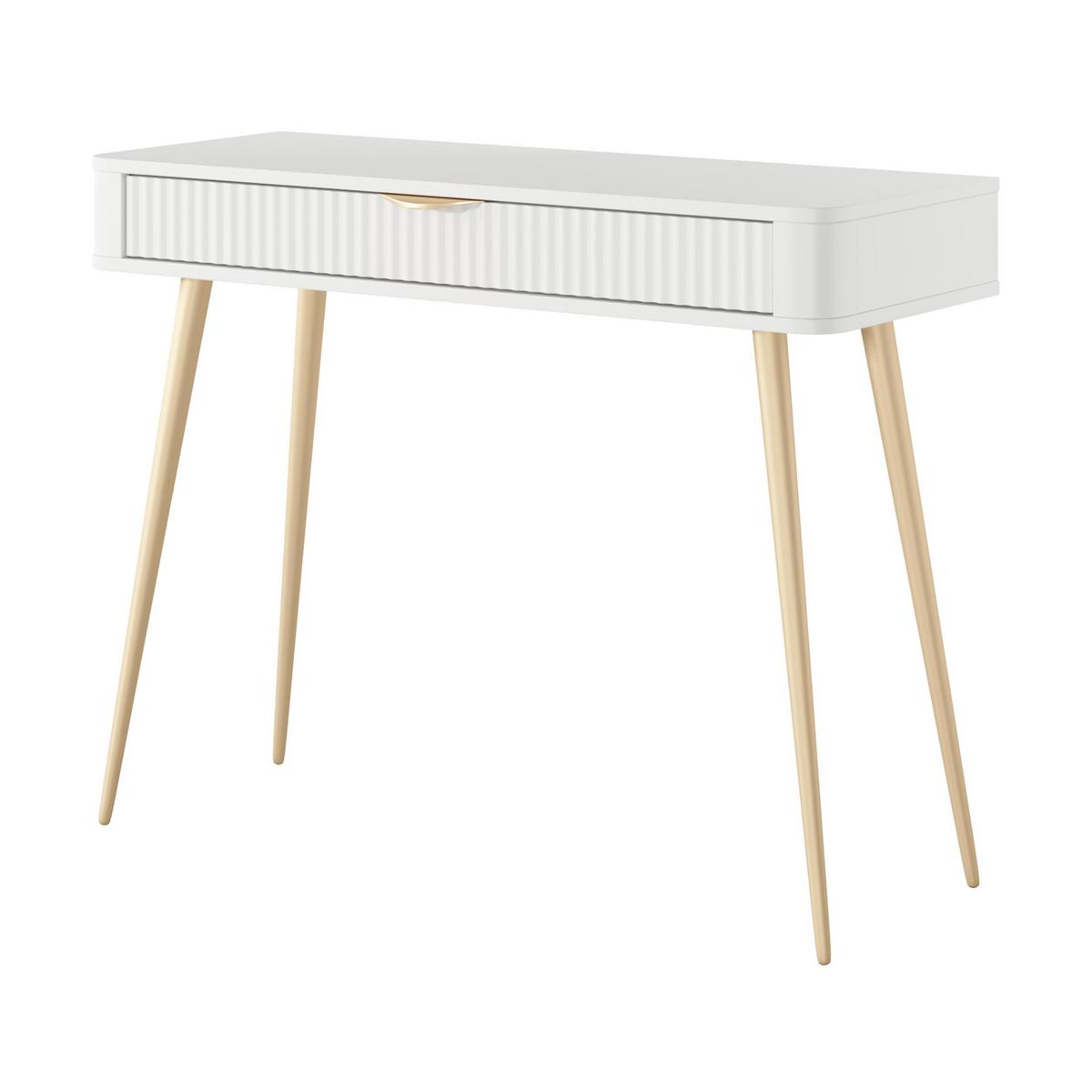 KONSOLENTISCH Vespasia 1S Beige 100,2/78/38 cm – Geriffelte Fronten - Goldfarben/Weiß, Holzwerkstoff/Metall (38/100.2/78cm) - AX Living