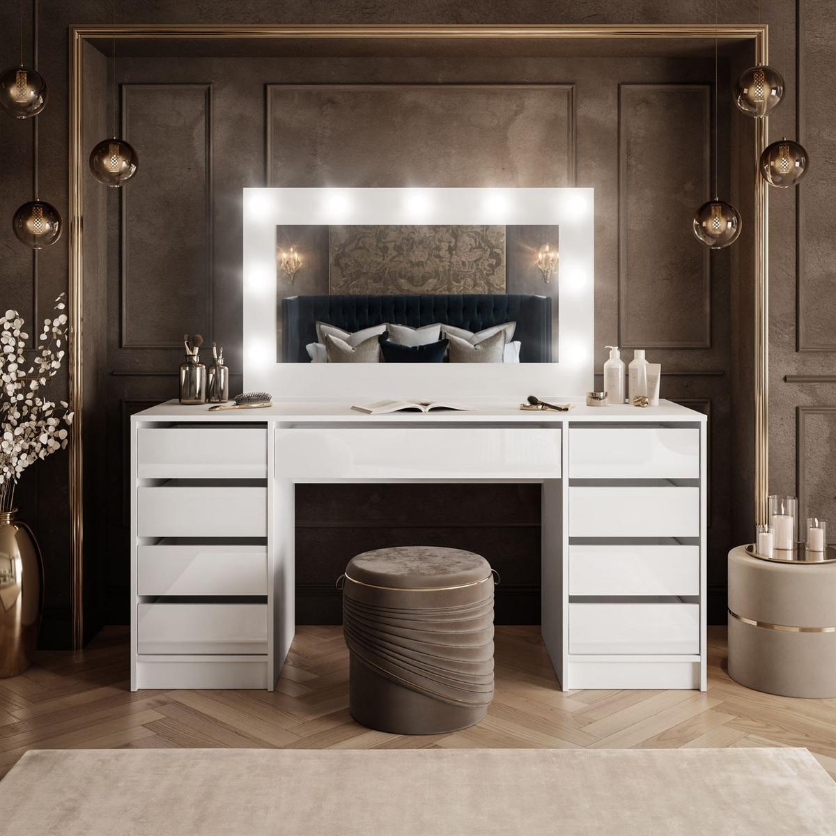 SCHMINKTISCH MADA DOUBLE mit LED-Beleuchtung - Weiß, Holzwerkstoff (152/75/55cm) - Lookway