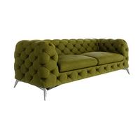 CHESTERFIELD-SOFA 3-Sitzer Laura Olive Samt - Silberfarben/Olivgrün, Holz/Textil (225/75/100cm) - S-Style Möbel