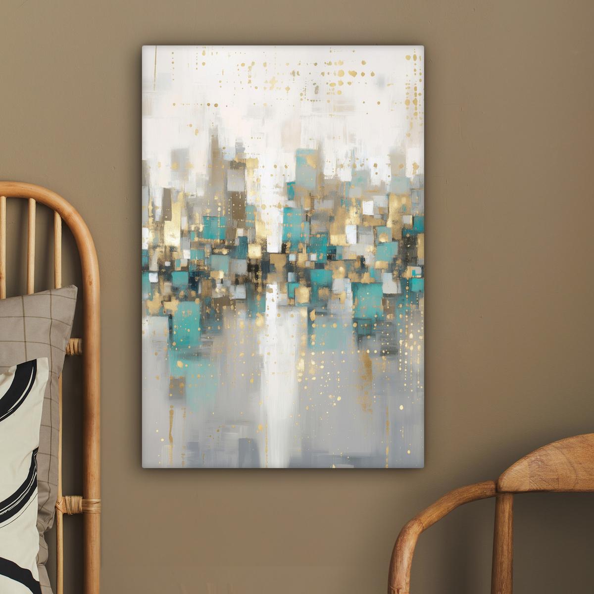 LEINWANDBILD Abstrakt - Blöcke - Gold - Skyline Wanddeko 40x60 cm - Beige, Textil (40/60cm) - MuchoWow