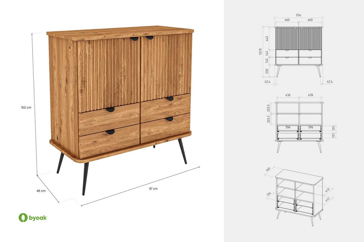 KOMMODE LINA Kernbuche - Kernbuche, Holz (97/102/46cm) - byoak