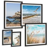 BILDER SET 5er Set - 50x50 cm & 20x30 cm & 40x60 cm Schwarzer Rahmen - Tropische türkisfarbene Inseln - Schwarz, Kunststoff (40/60cm) - TULUP