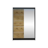 SCHWEBETÜRENSCHRANK Lino III mit RGB LED Beleuchtung - Schwarz/Eiche Artisan, Holzwerkstoff/Metall (120/200/58cm) - MIRJAN24