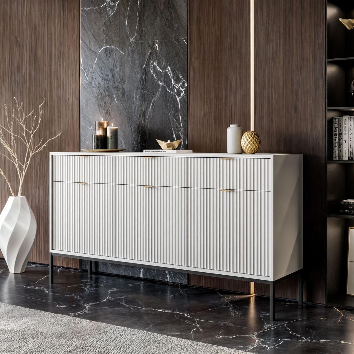 SIDEBOARD CORTADO KSZ154 MIT SCHUBLADEN 154 CM WEISS - Weiß, Holzwerkstoff (154/83/39cm) - Lookway
