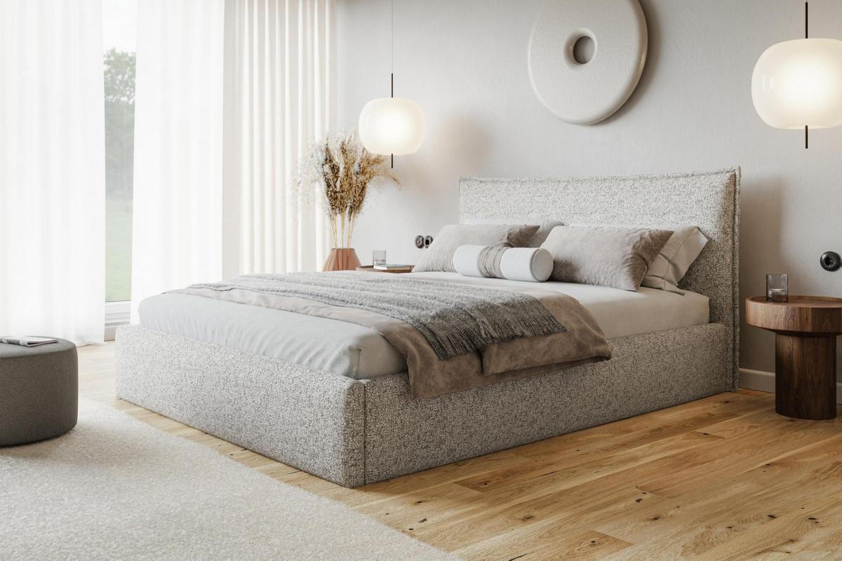BETT 200x200 - Polsterbett mit Bettkasten und Metallrahmen - Modern Betten - Eleganter Puente-Stoff - Kollektion Rimini - Beige Melange - Beige, Holz/Textil (200/200cm) - Alpi-Möbel