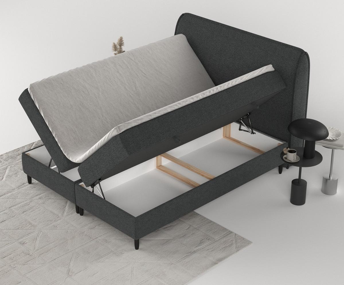 BOXBETT Lunaro 120/200 cm Anthrazit im Bubble Stoff - Anthrazit/Schwarz, Holz/Holzwerkstoff (120/200cm) - AltaBeds