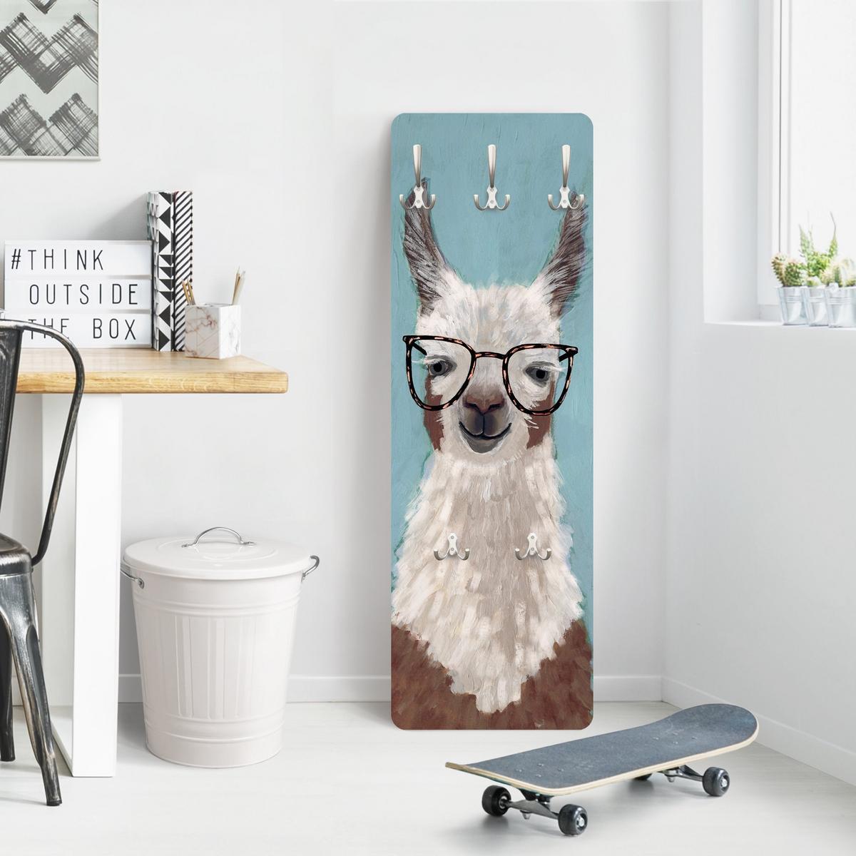 WANDGARDEROBE - Lama mit Brille II 34/105 cm - Blau, Holzwerkstoff (34/105/1.6cm) - Bilderwelten