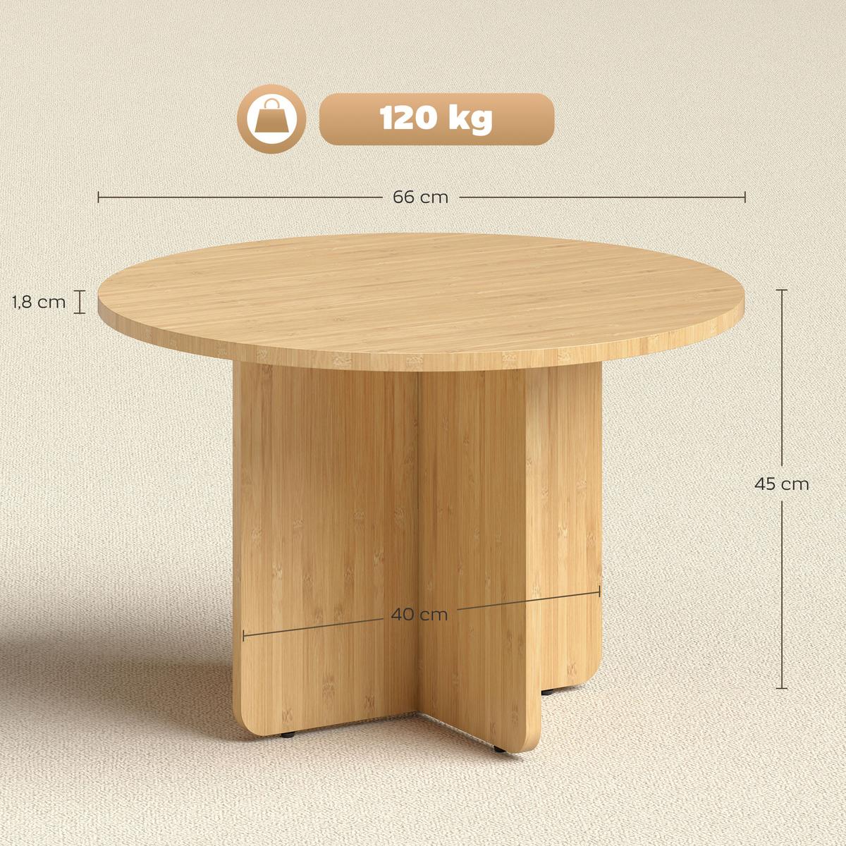 COUCHTISCH rund Ø66/45 cm - Naturfarben, Holz/Bambusholz (66/66/45cm) - HOMCOM