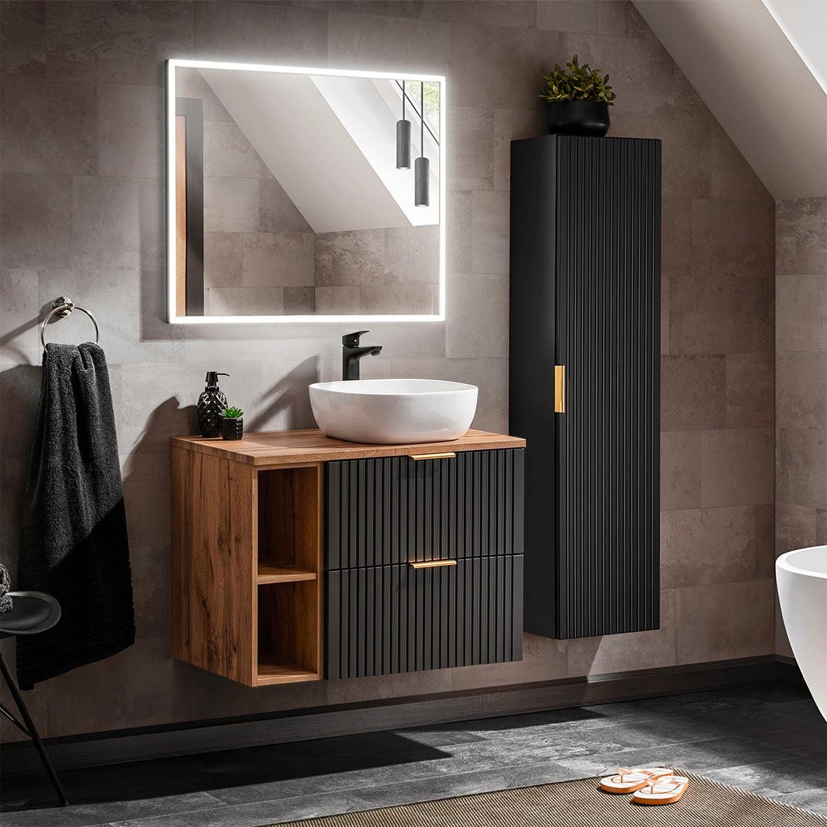 BADMÖBEL 80.6cm Adriel 2er-Set Schwarz und Holz - Schwarz, Holzwerkstoff (80.6/59/46cm) - Petits-meubles