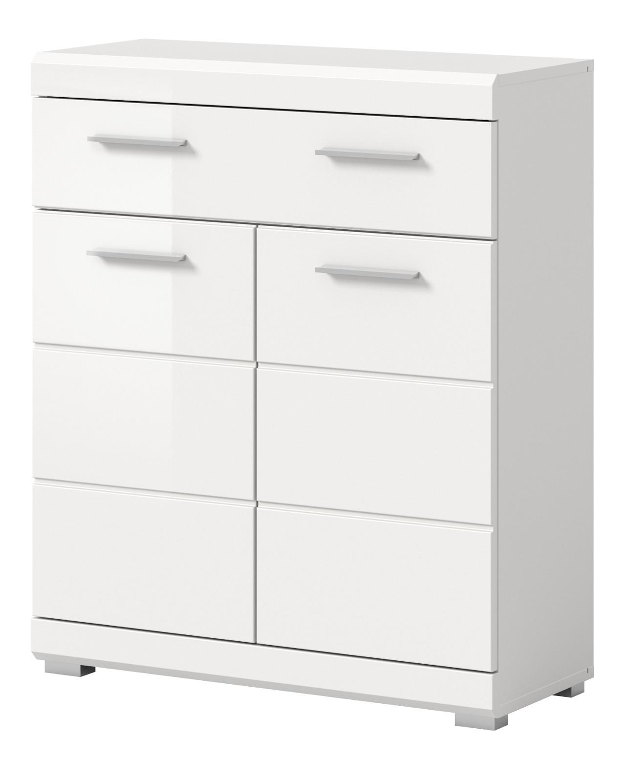 BADKOMMODE weiß Hochglanz 74 x 88 cm, Badschrank 2-türig mit Vollauszug Schubkasten - Weiß Hochglanz/Silberfarben, Holzwerkstoff/Kunststoff (74/88/31cm) - Inn.Furn