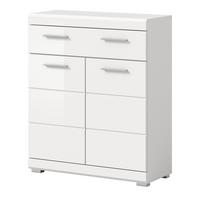 BADKOMMODE weiß Hochglanz 74 x 88 cm, Badschrank 2-türig mit Vollauszug Schubkasten - Weiß Hochglanz/Silberfarben, Holzwerkstoff/Kunststoff (74/88/31cm) - Inn.Furn