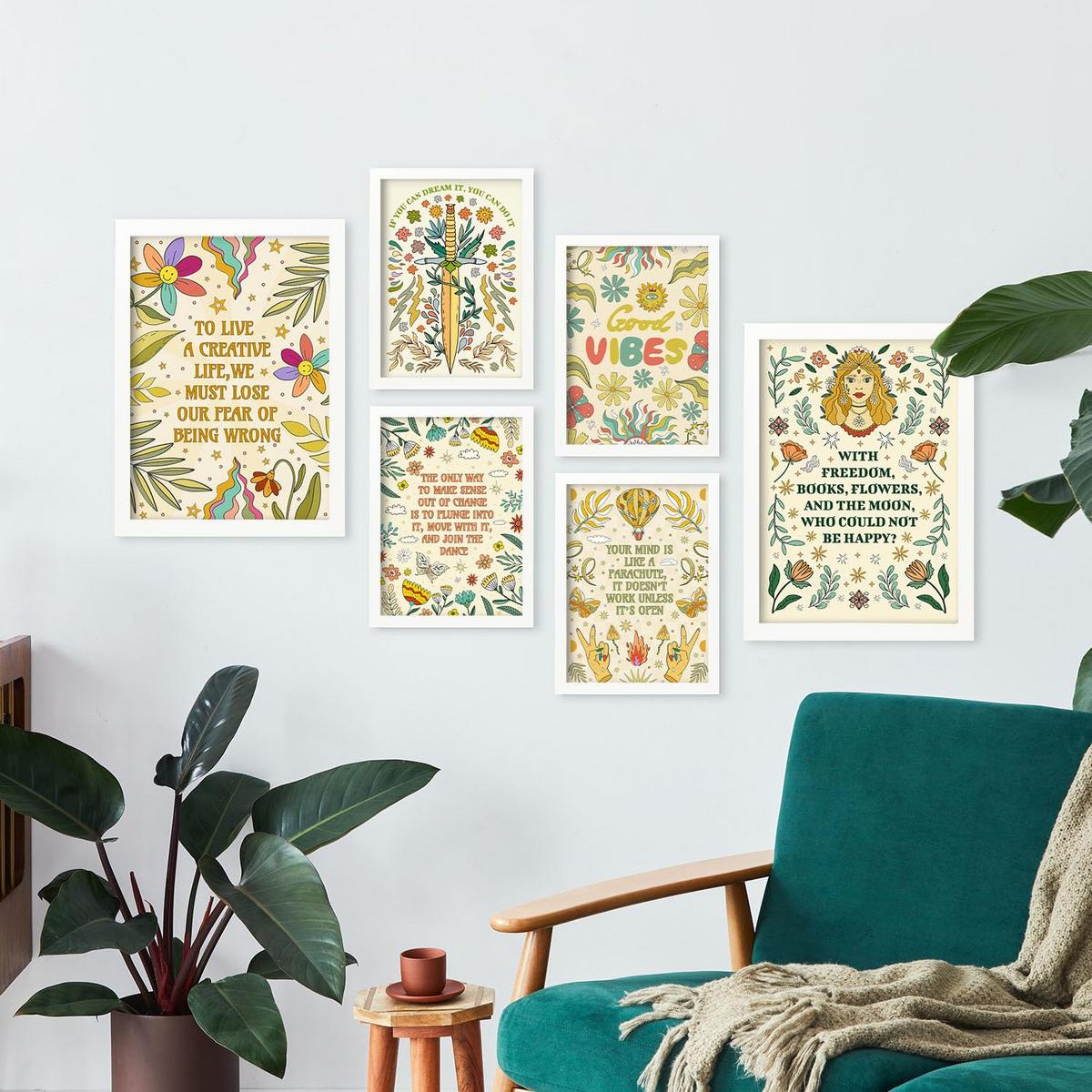 POSTER Set Mit 6 Abstimmungen Von Stimmung Der Brillanten Postersammlung Im Groovy Dekorative Rahmen Für Zuhause Wandkunstdruck A3 & A4 Weißer Rahmen - Weiß, Papier (29/3cm) - Nacnic