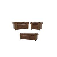 SITZGARNITUR mit Schlaffunktion 3+2+1 Chesterfield Flux Braun Microfaser Vintageoptik - Braun, Holz/Textil (203/72/86cm) - S-Style Möbel