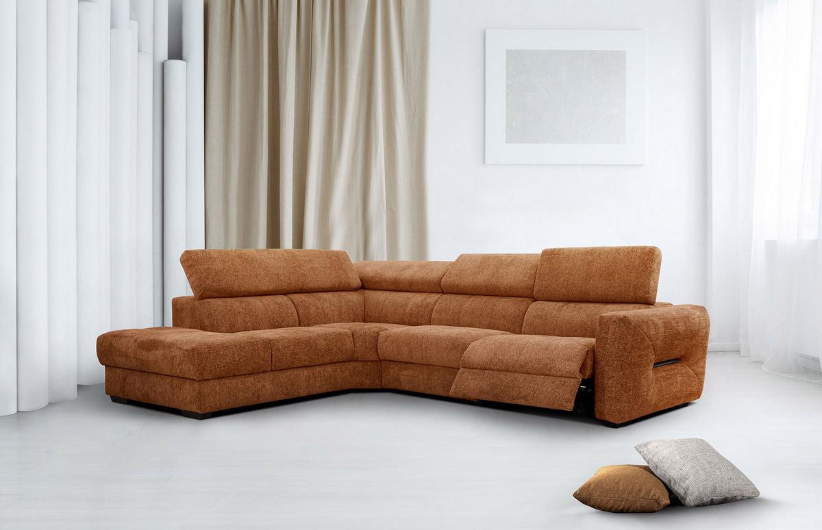 ECKSOFA CALVERA 5-Sitzer mit 1 Relaxfunktion, dunkelorange - Dunkelorange, Holzwerkstoff/Textil (239/298cm) - Wozimo