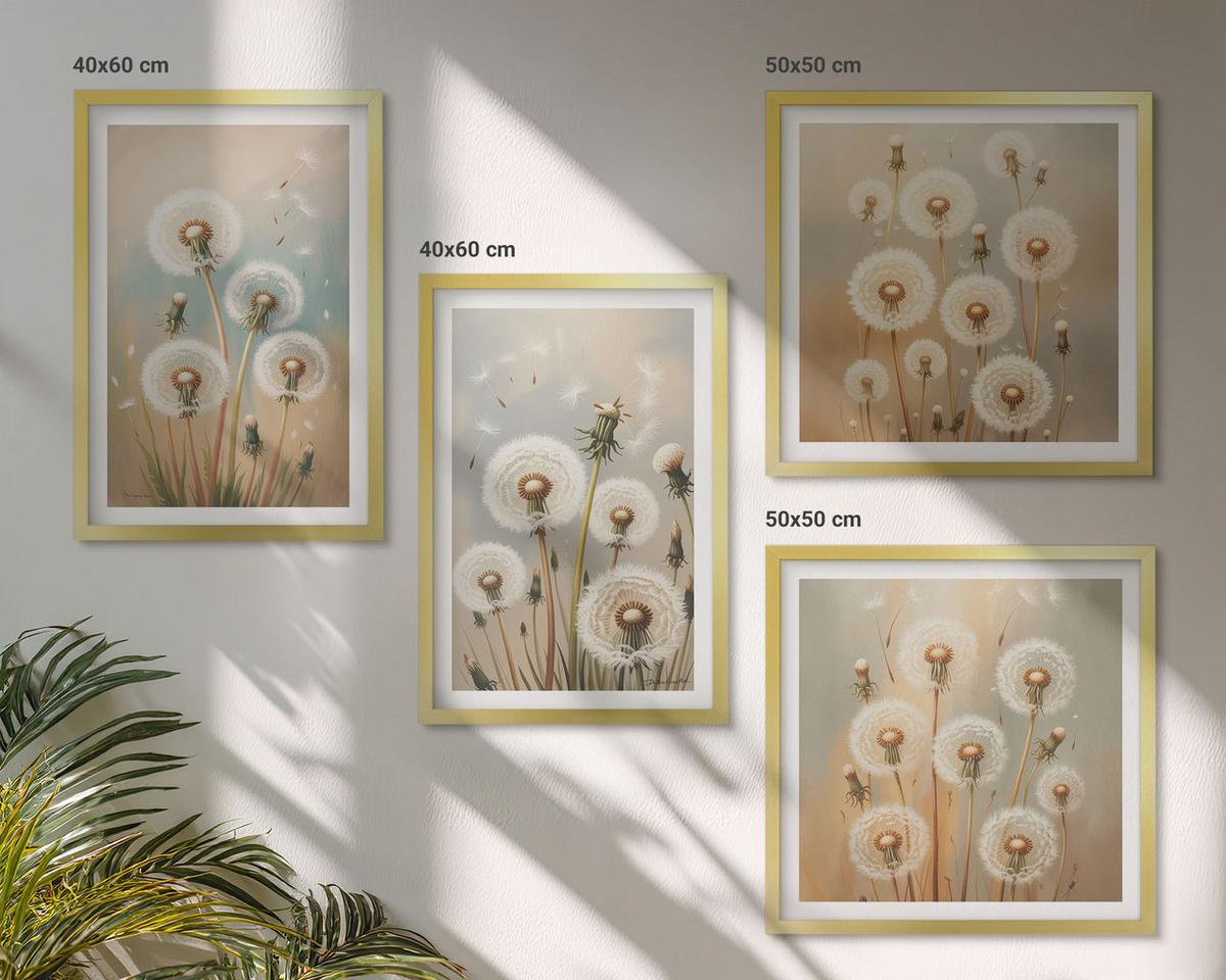 BILDER SET 4er Set - 50x50 cm & 40x60 cm Goldrahmen - Pastellfarbene Löwenzahnblüten - Goldfarben, Kunststoff (50/50cm) - TULUP