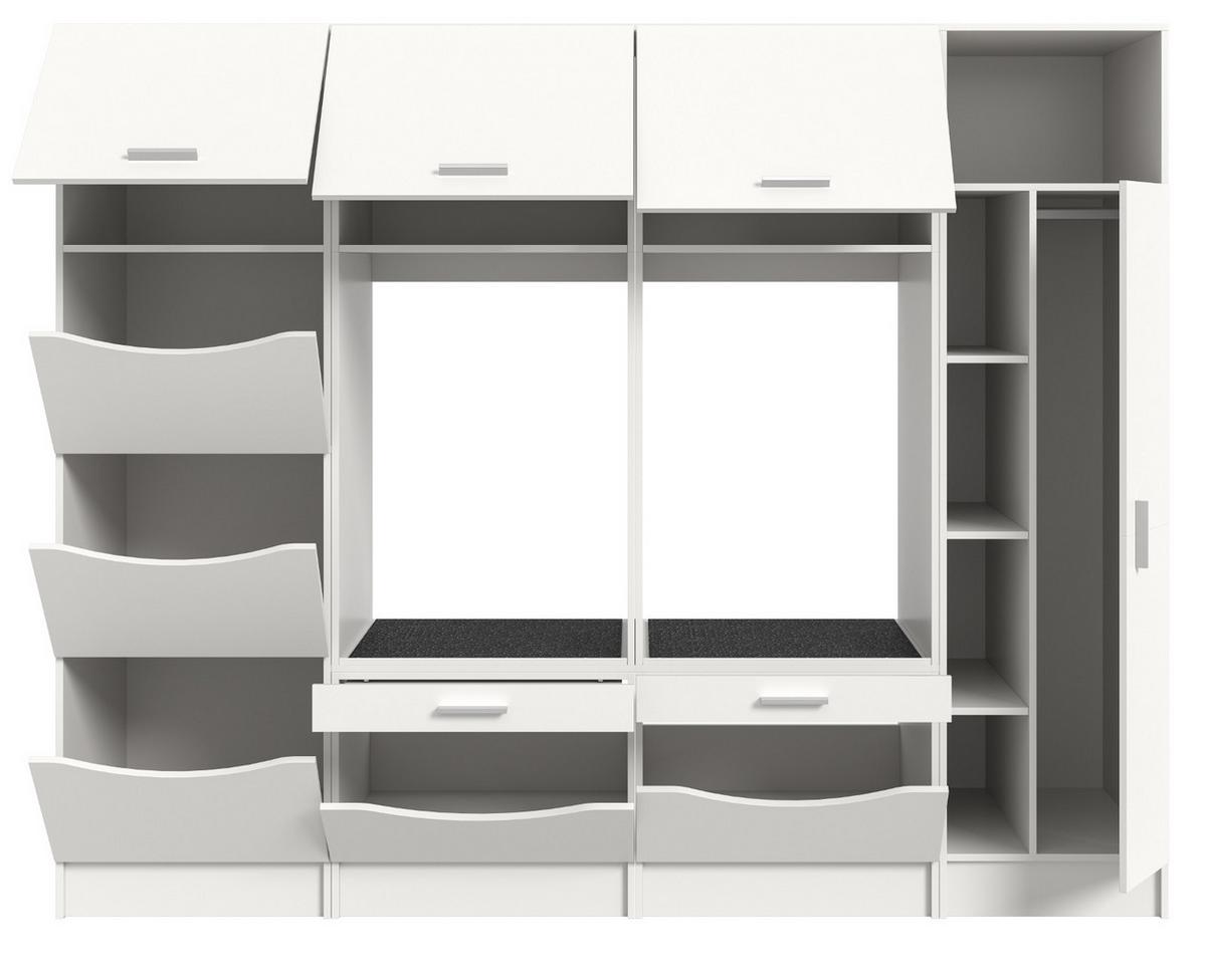 WASCHMASCHINENSCHRANK weiß Set 4-teilig, Waschmaschinenumbau 242 cm mit viel Stauraum - Silberfarben/Weiß, Glas/Holzwerkstoff (242/192/68cm) - Inn.Furn