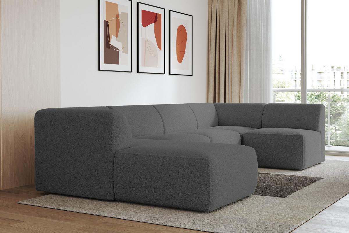 WOHNLANDSCHAFT Ottomane Links MOVO-L 345x180x78 cm Grau Bouclé - Chromfarben, Holzwerkstoff/Kunststoff (345/78/180cm) - ALTDECOR