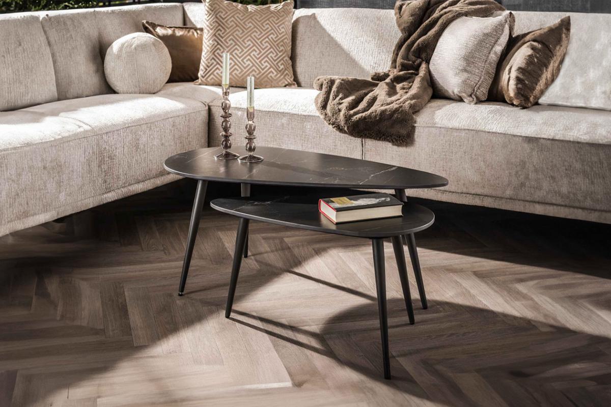 COUCHTISCH SERIDO 2ER SET Schwarz Keramik - Schwarz, Keramik/Metall (50/100/40cm) - KAWOLA