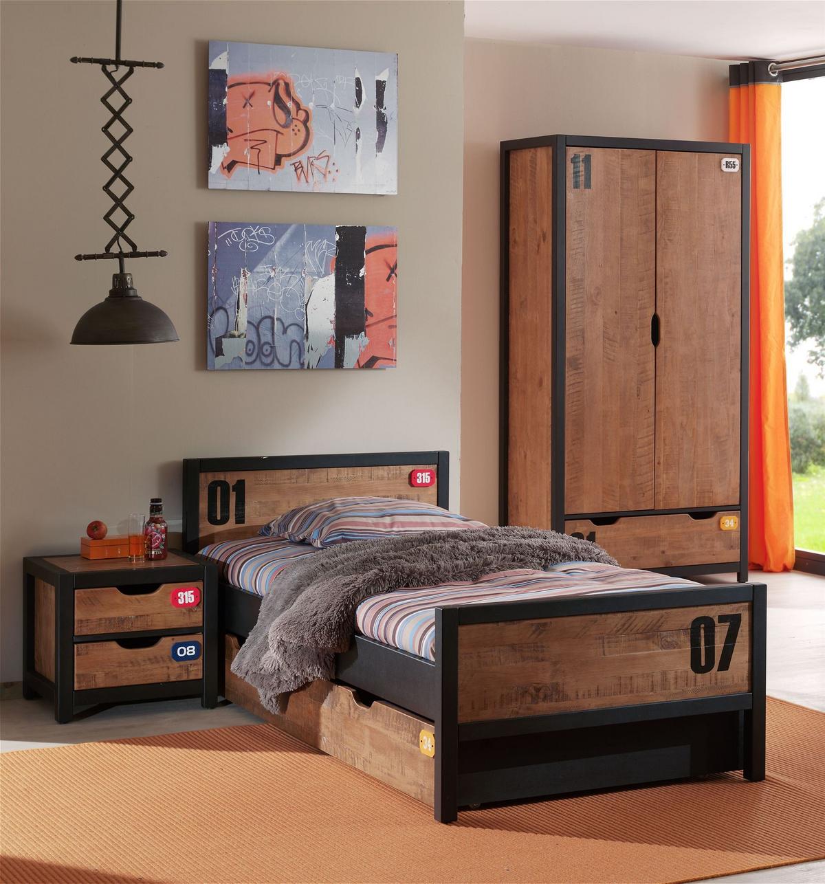 KINDERZIMMER Set komplett Kameko 3 Massivholz+MDF Schwarz/Cognac - Cognac/Schwarz, Holz (230/1/130cm) - 58aufmkessel