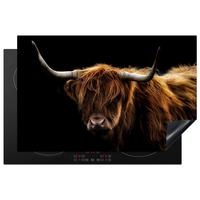 HERDABDECKPLATTE Schottischer Highlander - Hörner - Schwarz - Tiere - Natur - Wild - Kuh Induktionsschutz 80x52.2 cm - Cognac, Kunststoff (80.2/52.2/0.2cm) - MuchoWow