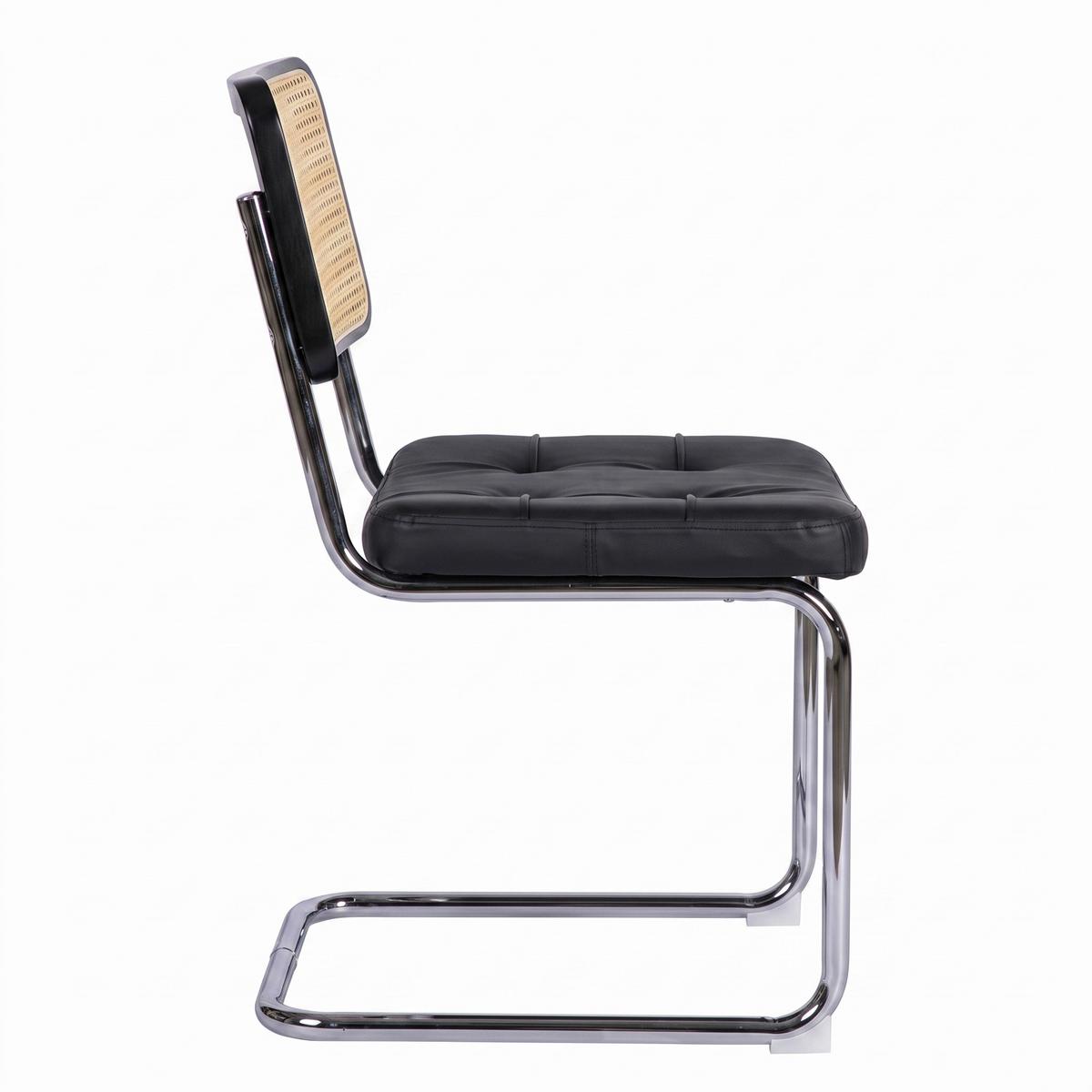 ESSZIMMERSTÜHLE 4er Set Freischwinger Rattan Kunstleder - Schwarz, Leder (53/84.6/46.4cm) - Urban Meuble