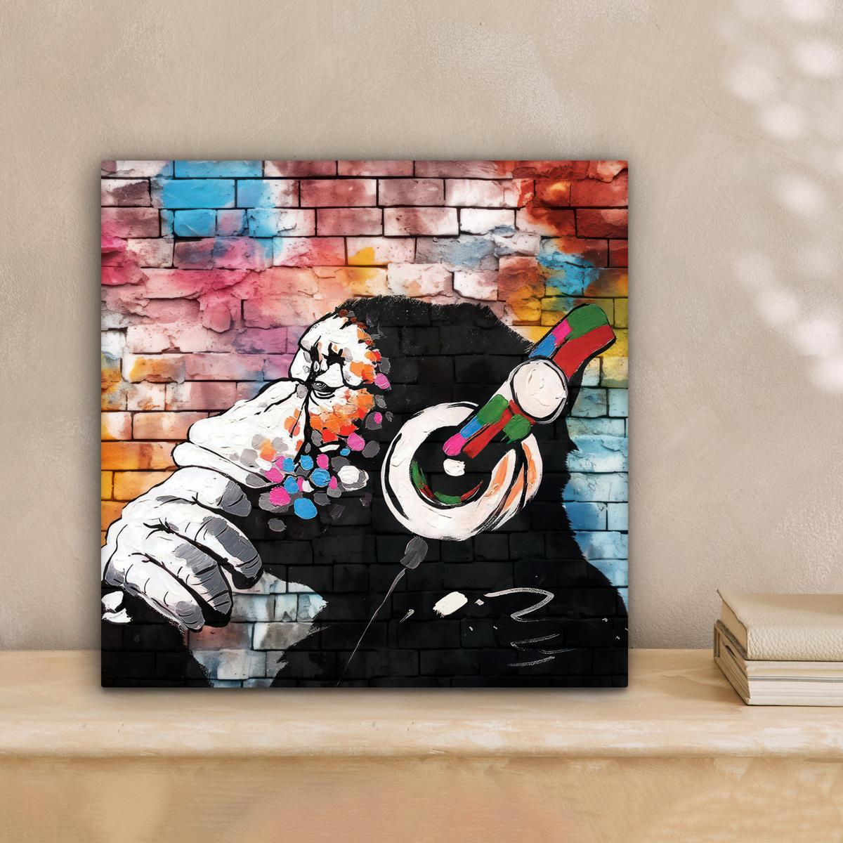 LEINWANDBILD Affe - Graffiti - Musik Deko Wohnzimmer 20x20 cm - Multicolor, Textil (20/20cm) - MuchoWow