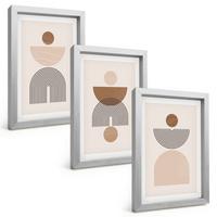 BILDER SET 3er Set - 20x30 cm Silberner Rahmen - Abstrakte braune Formen - Silberfarben, Kunststoff (20/30cm) - TULUP