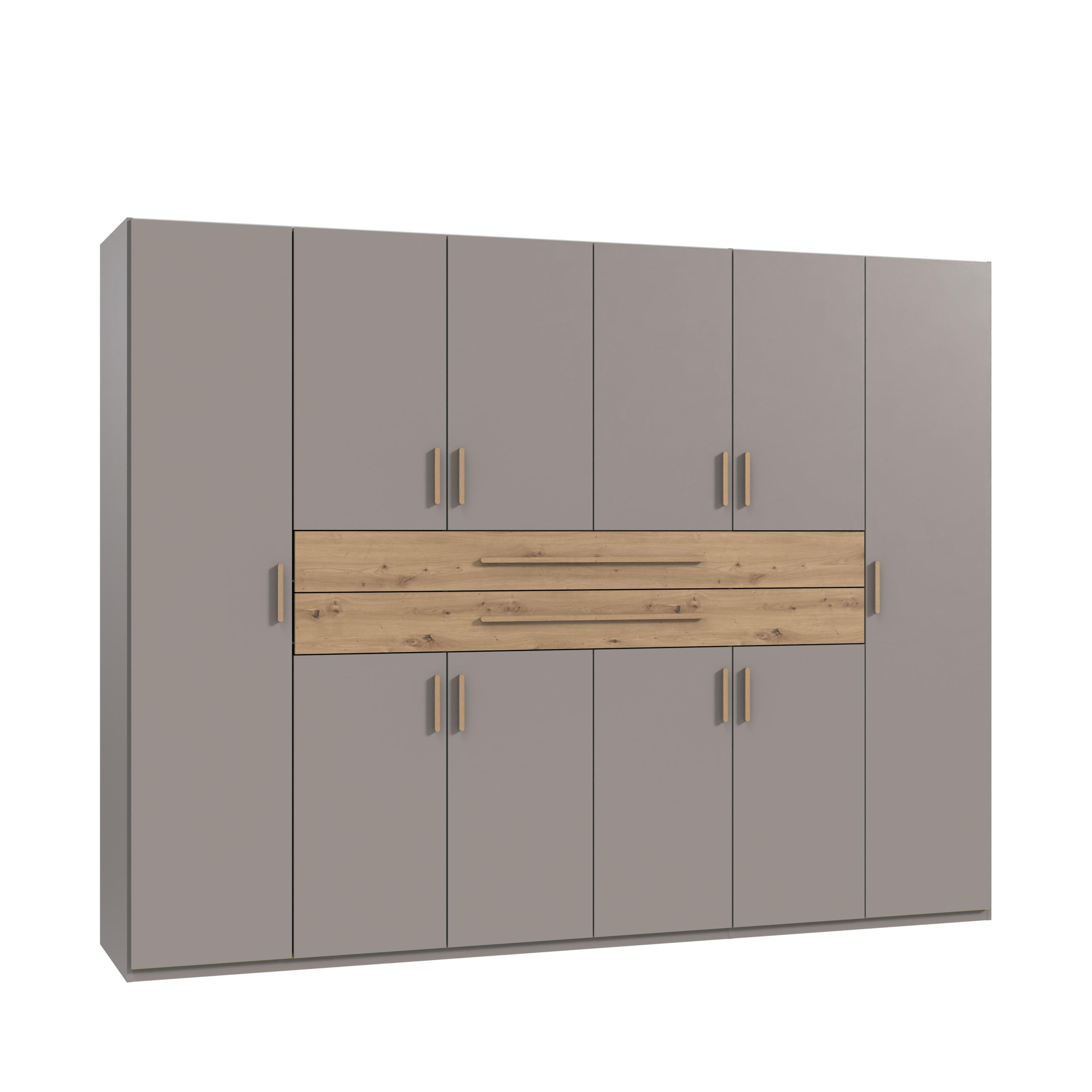 DREHTÜRENSCHRANK B270/H208/T58 cm Sandgrau, Kleiderschrank mit 2 großen Schubkästen & Griffen in Eiche Artisan Dekor / 22641 - Sandfarben/Eiche Artisan, Holzwerkstoff/Kunststoff (270/208/58cm) - luma-home