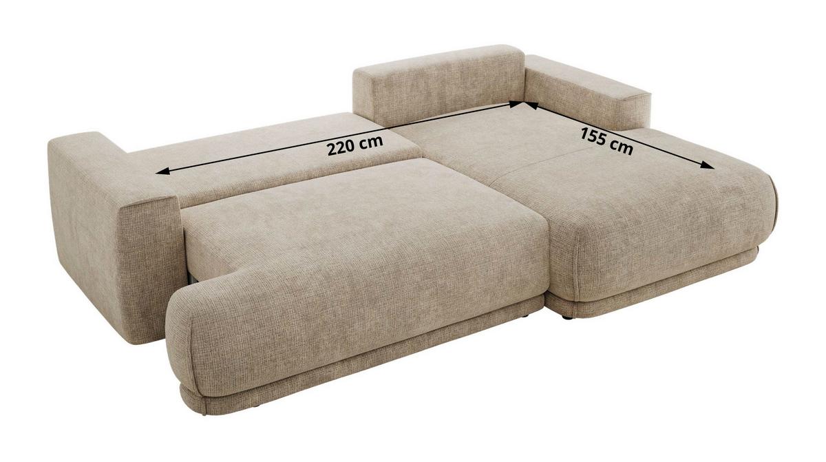 ECKSCHLAFSOFA RINA L Beige Schenille grob gewebt - links - Beige/Schwarz, Kunststoff/Textil (267/170cm) - MKS