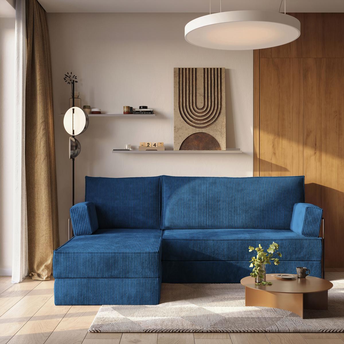 ECKSOFA NOTIA modulares Boneless Sofa mit Schlaffunktion Blau Kordstoff - Blau, Textil (200/120cm) - MASSENO