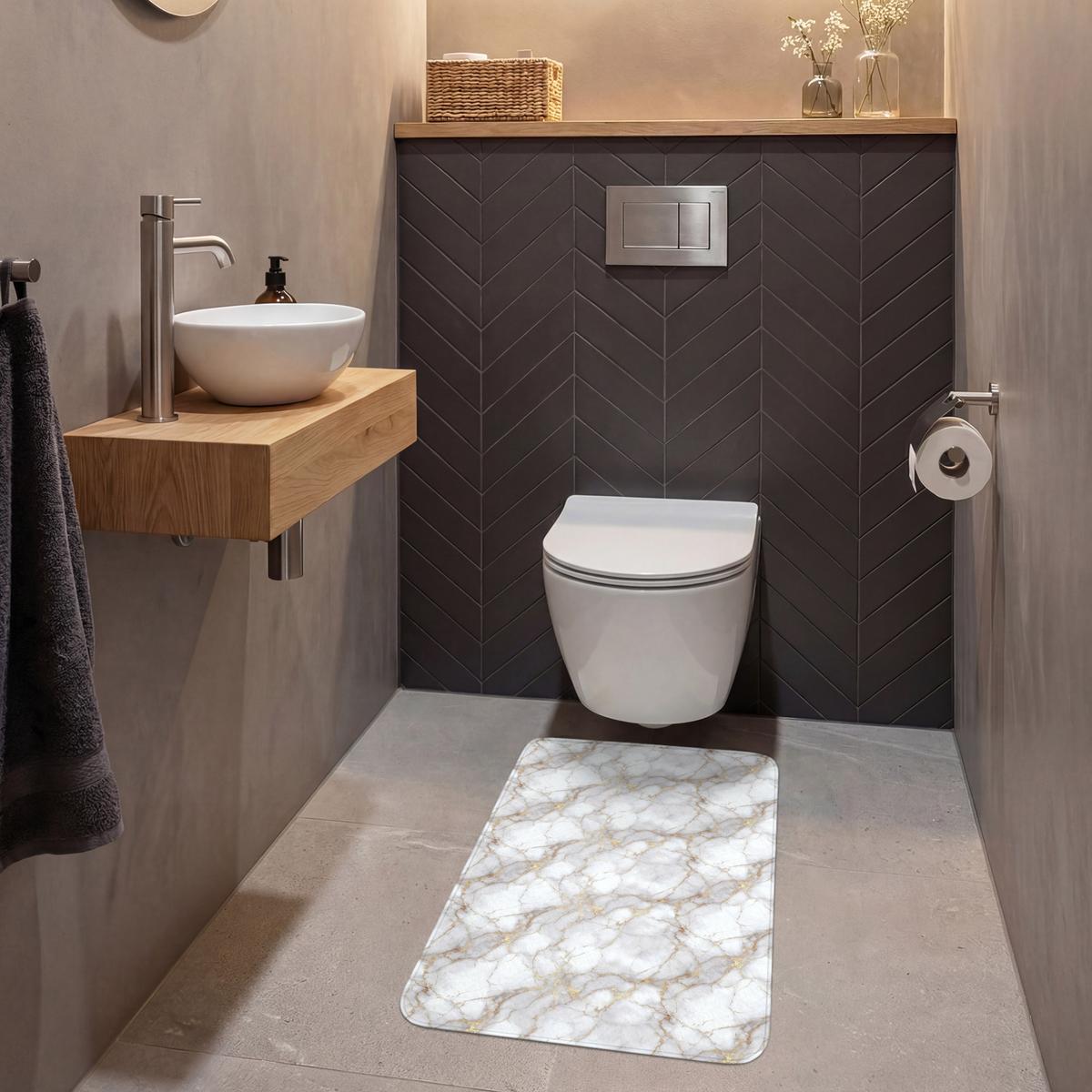 WC-VORLEGER Weiß - Gold - Marmor - Grau WC Teppich 50x80 cm - Weiß, Textil (50/1cm) - OnlyWow