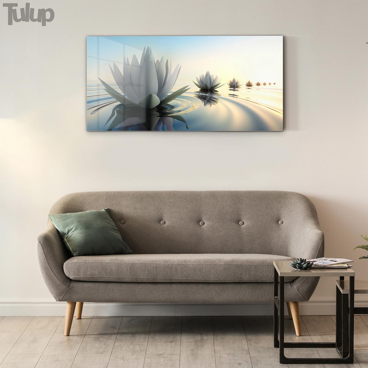 GLASBILD 100x50 cm Lotosblume - Schwarz, Glas (100/50cm) - TULUP