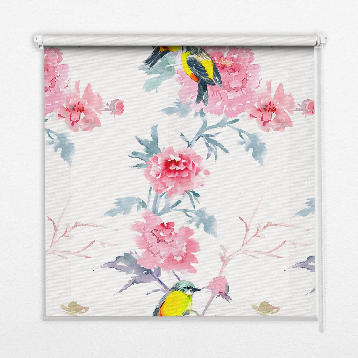 INNENROLLO - Fensterrollo - Rollo - 150x140 cm - Vögel auf Blumen - Gelb, Kunststoff (150/140/0.5cm) - TULUP