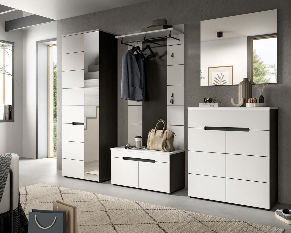 SCHUHKOMMODE weiß, grau, Flurkommode 120 x 94 cm mit Soft-Close, Cooper - Schwarz/Weiß, Holzwerkstoff/Kunststoff (120/94/37cm) - Inn.Furn