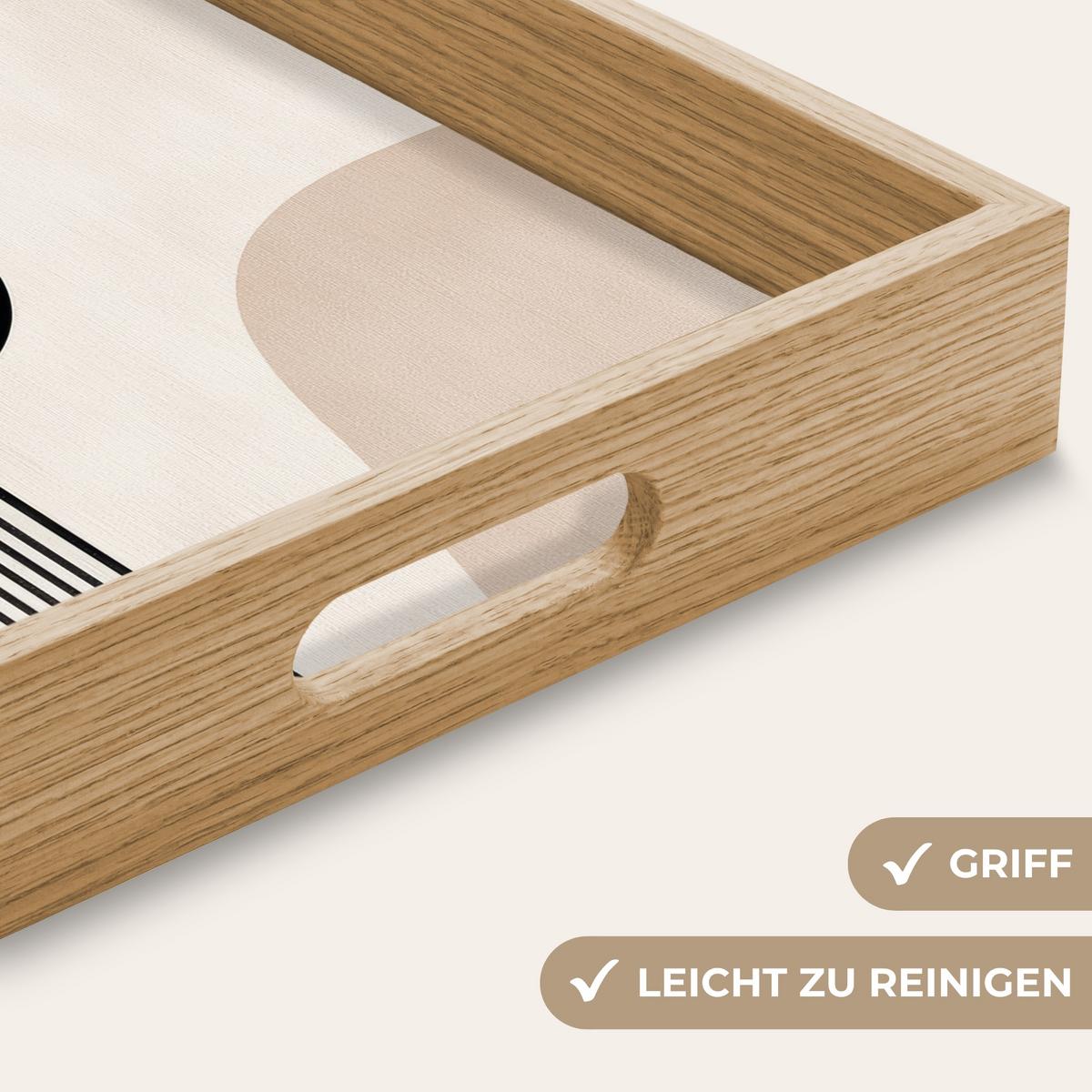 TABLETT Abstrakt - Japandi - Beige - Modern 40x30 cm - Schwarz, Holz (40/5/5cm) - OnlyWow