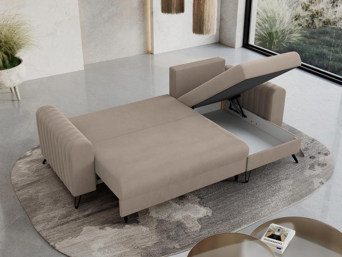 ECKSOFA Axel Samt Beige - Beige/Schwarz, Textil/Metall (242/140cm) - MKS