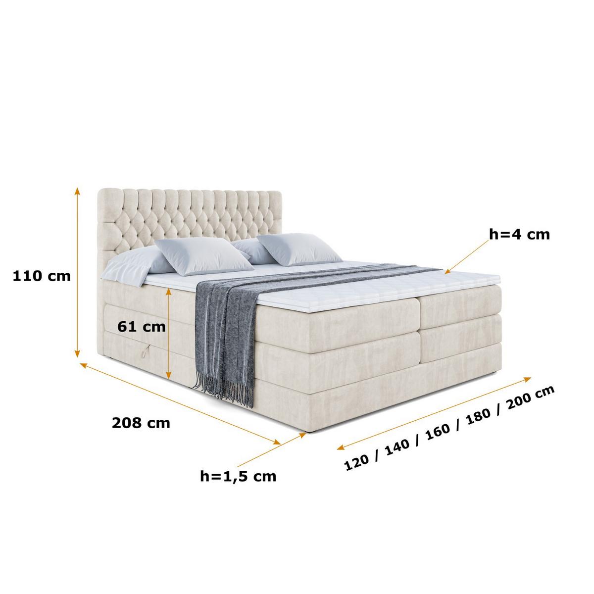 BOXSPRINGBETT SERENE KING - 120 x 200 - H3/H4 - Ecru - Ecru, Holzwerkstoff (120/200cm) - ALTDECOR