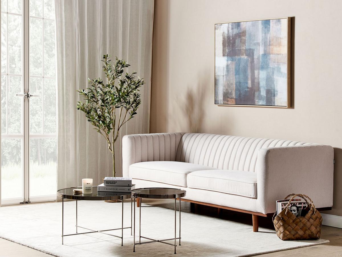 3-SITZER-SOFA beige Skaule - Dunkelbraun/Beige, Textil (205/71/82cm) - Beliani