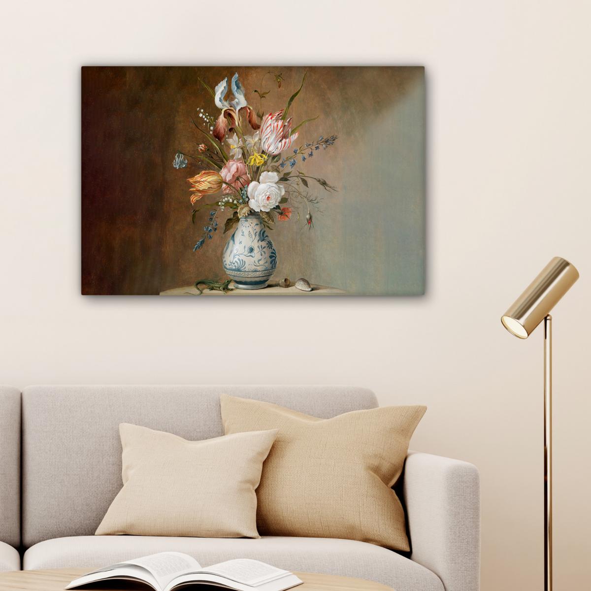 LEINWANDBILD Alte Meister - Blumen - Balthasar van der Ast Wanddeko 90x60 cm - Hellbraun, Textil (90/60cm) - MuchoWow