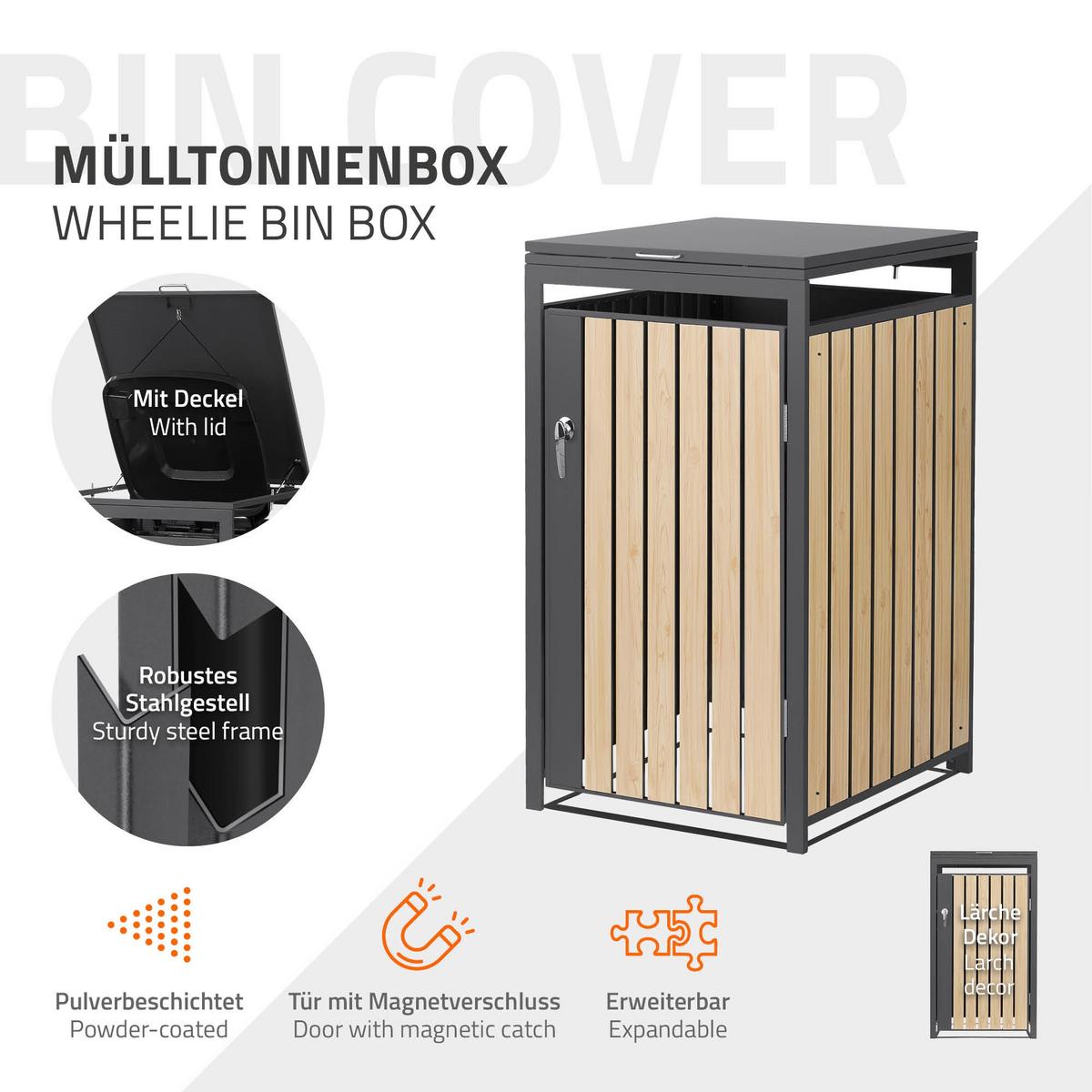 MÜLLTONNENBOX 1er Anthrazit-Holzoptik - Naturfarben, Metall (68/120/80cm) - ML-DESIGN