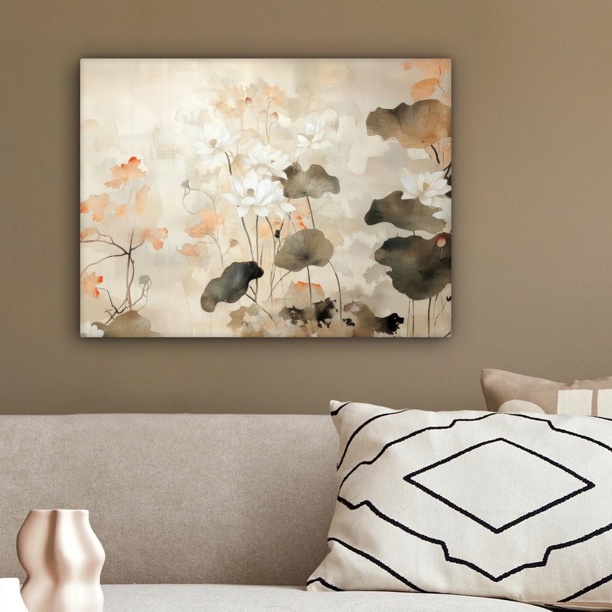 LEINWANDBILD Blumen - Japandi - Wabi sabi Wandbild 40x30 cm - Sandfarben, Textil (40/30cm) - MuchoWow