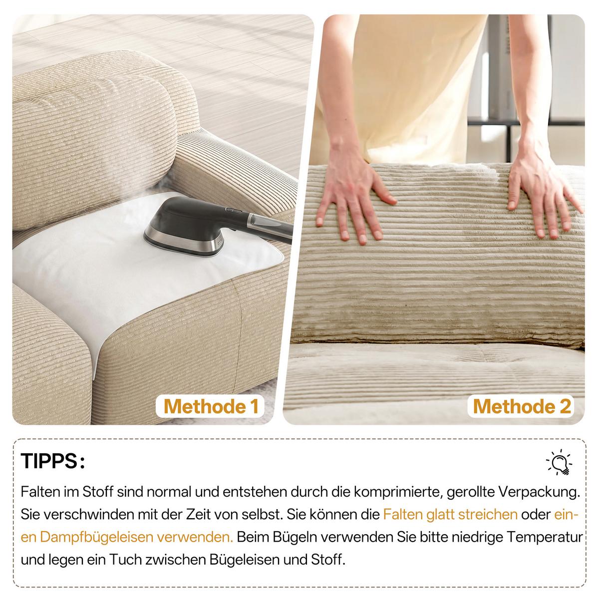 ECKSOFA Modulares Boneless Cord Sofa 2-Sitzer - Beige, Textil (208/178cm) - Urban Meuble