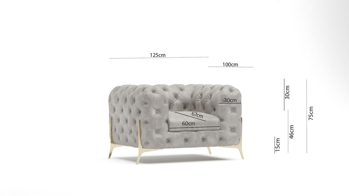 CHESTERFIELD-SESSEL Vertex Grau Samt - Goldfarben/Grau, Holz/Textil (125/75/100cm) - S-Style Möbel