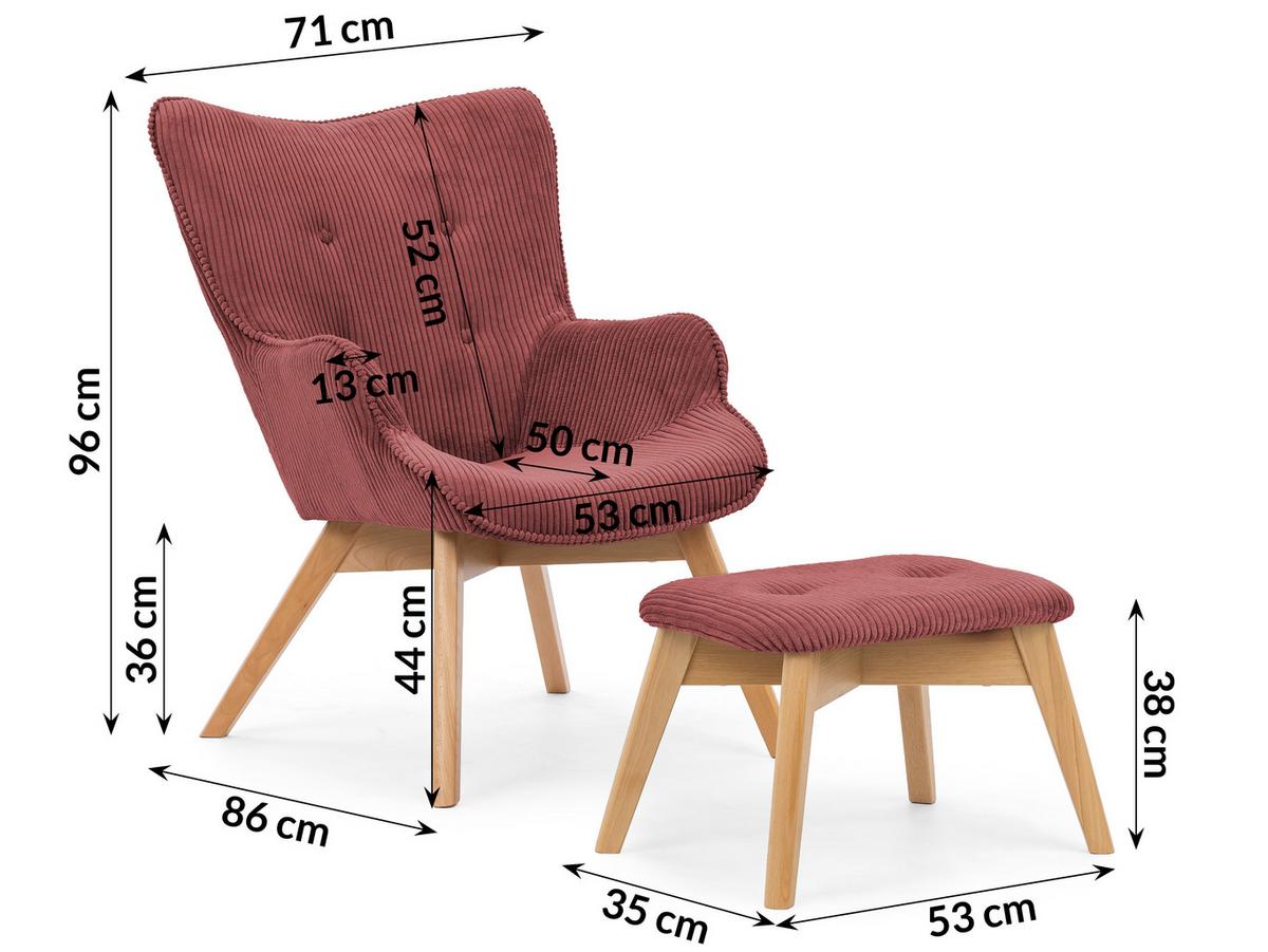 LOUNGESESSEL mit Fußhocker Lenari Terrakotta Cordstoff mit Füßen in Natur - Terracotta/Naturfarben, Holz/Textil (71/96/86cm) - S-Style Möbel